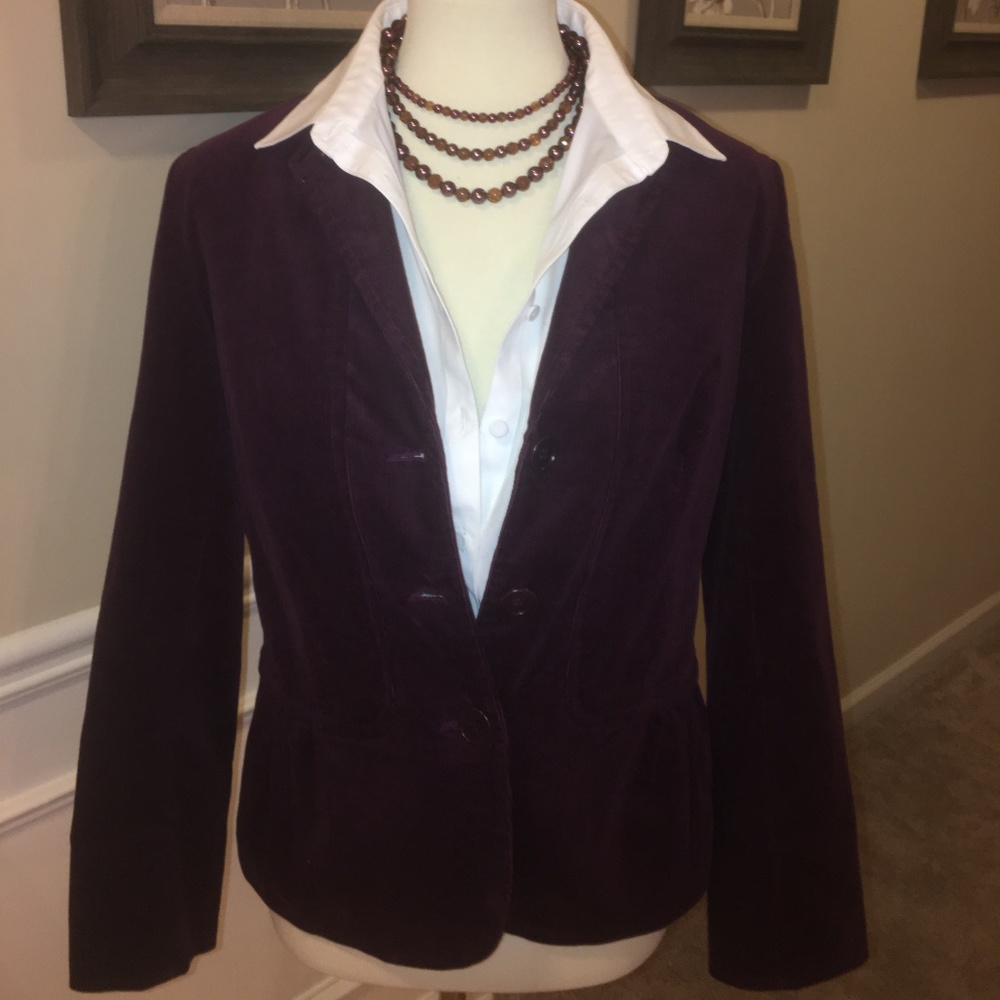 TALBOTS PURPLE CORDUROY BLAZER SZ 8 TAPERED WAIST